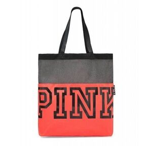 Victoria's Secret PINK Coral and Black Mesh Tote NWT